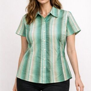 Attention Green and Cream Striped Button Down Shirt